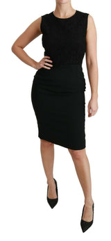 Elegante vestito con bodycon senza maniche in pizzo nero