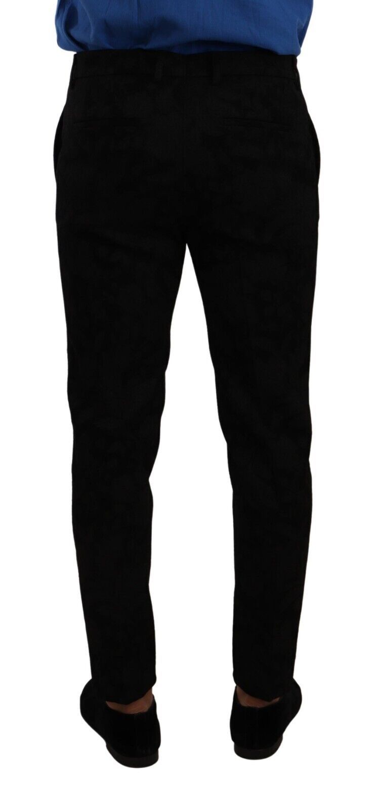 Eleganti pantaloni abiti in forma slim in broccato nero