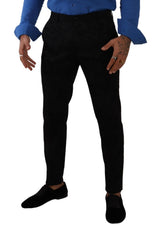 Eleganti pantaloni abiti in forma slim in broccato nero