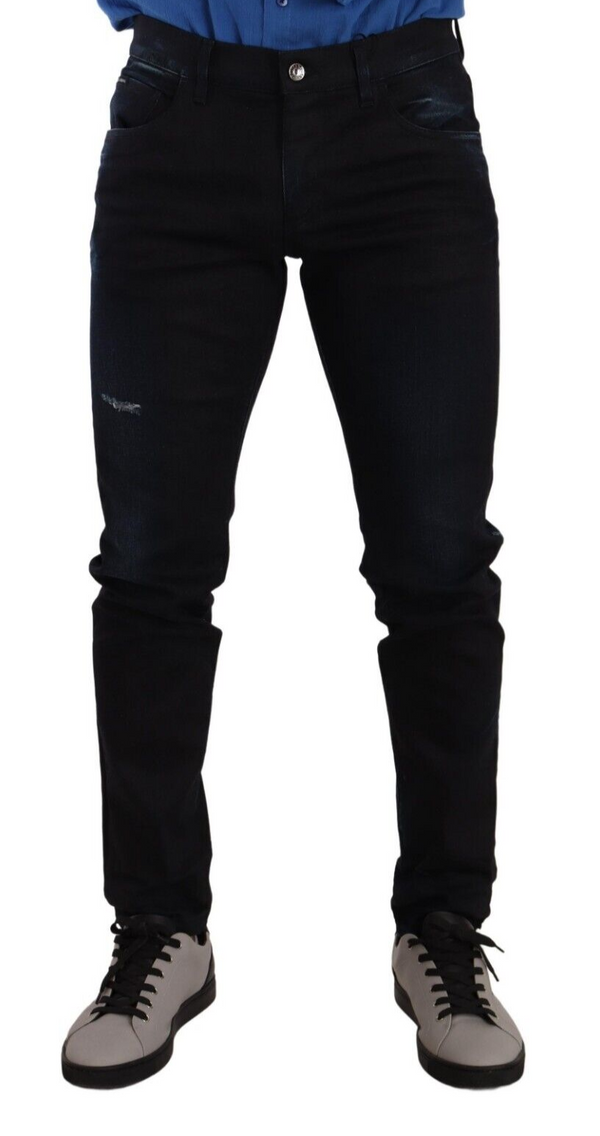 Eleganti jeans magri slim fit in blu scuro