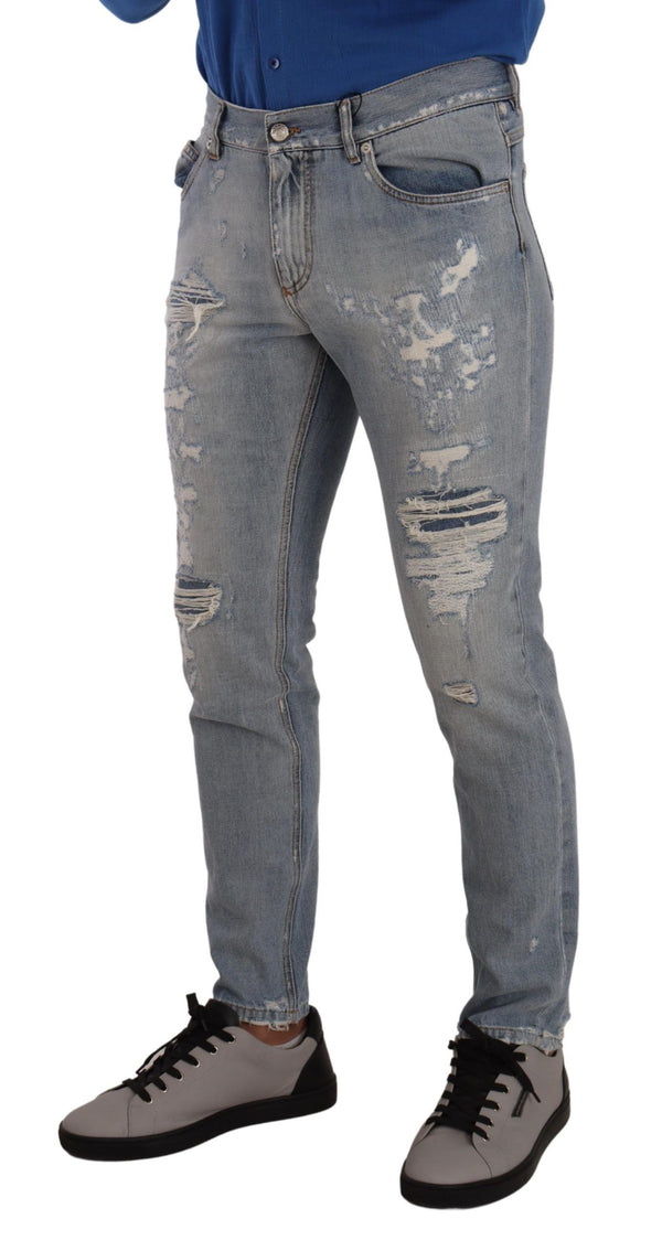 Eleganti jeans in denim dritti blu chiaro