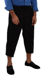 Elegantes pantalones de algodón negro de algodón