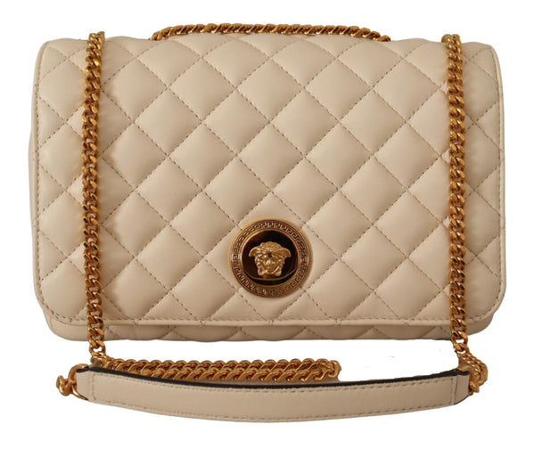 Elegante bolso de hombro de cuero blanco nappa