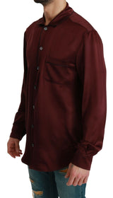 Bordeaux Silk Pyjama-inspiriertes Hemd