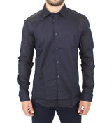 Elegant Blue Cotton Slim Casual Shirt