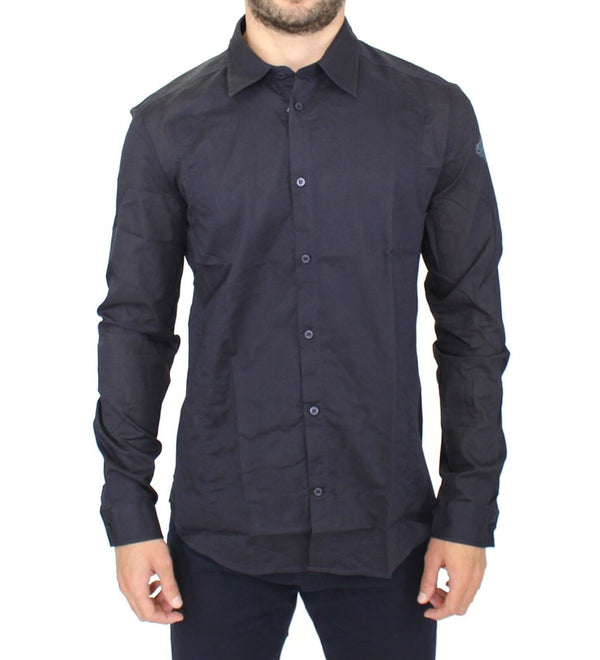 Elegantes blaues Baumwoll -Slim Casual Shirt