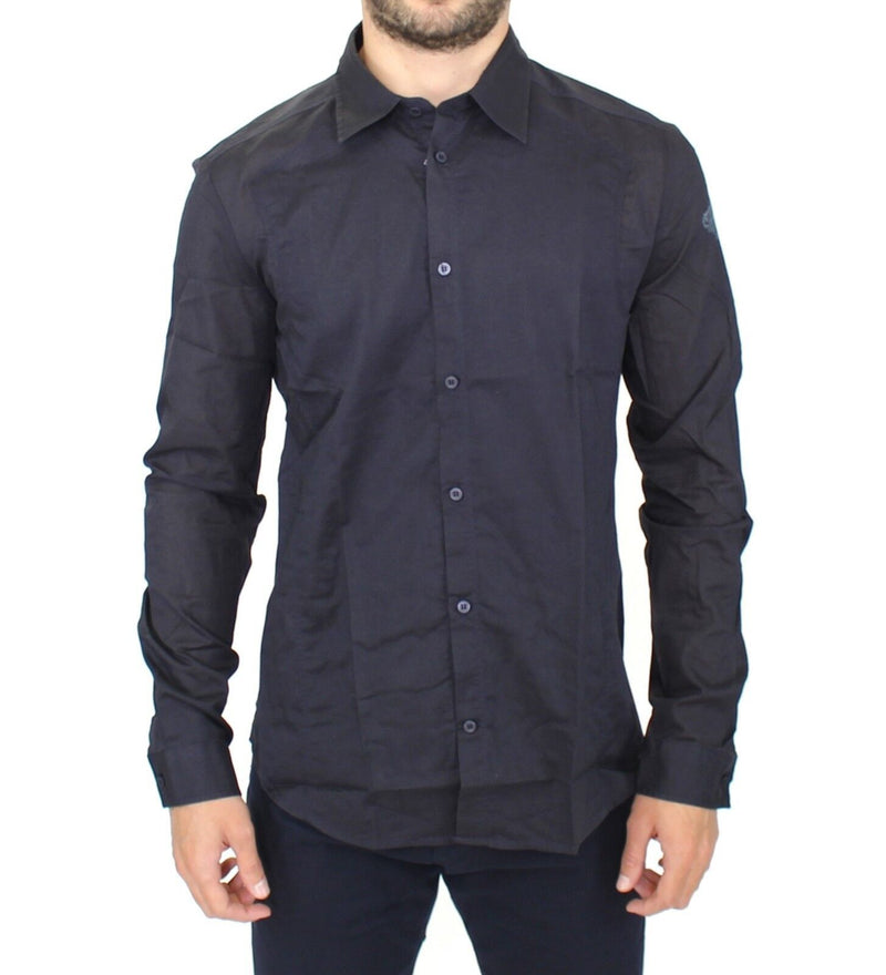 Camisa informal delgada de algodón azul elegante