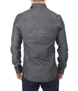 Elegante camisa casual de mezclilla gris estirable