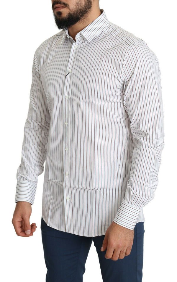 Elegante camicia di abito in cotone a strisce bianche