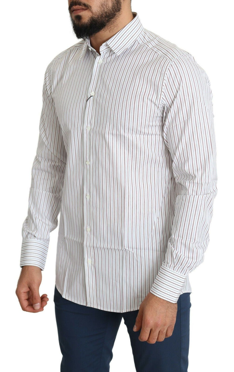 Elegante camisa de vestir de algodón a rayas blancas