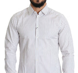 Elegante camisa de vestir de algodón a rayas blancas