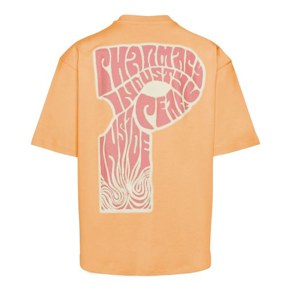 Lebendiges orangefarbenes Grafik -Crewneck -T -Shirt