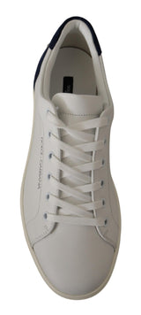 Eleganti sneaker in pelle bassa bianca e blu bassa