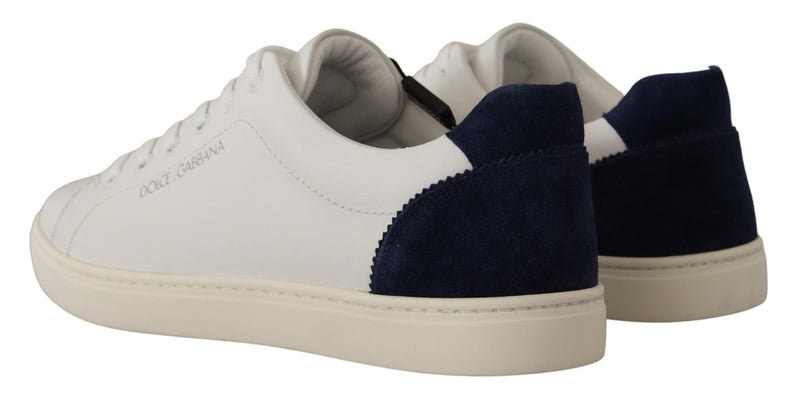 Eleganti sneaker in pelle bassa bianca e blu bassa