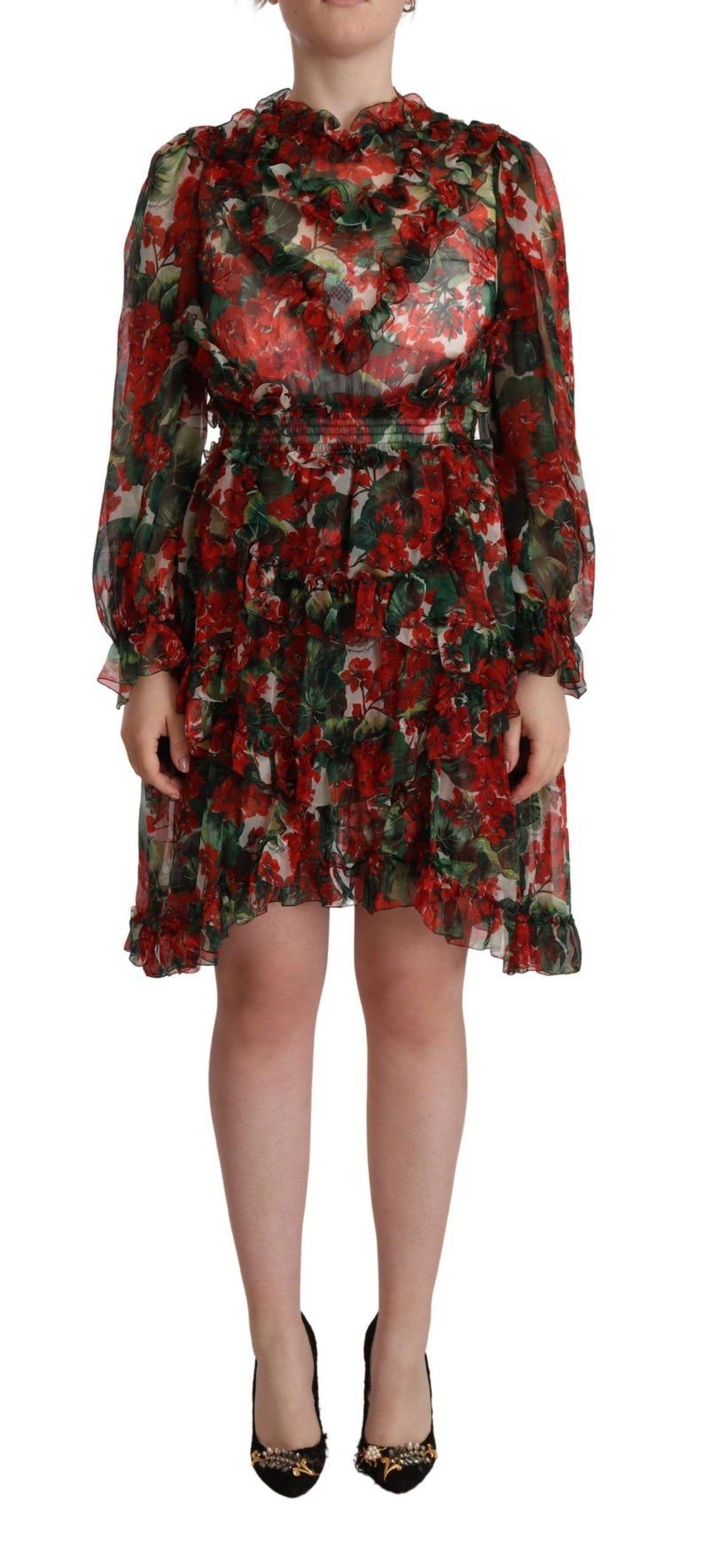 Vestido alto de la rodilla de seda floral