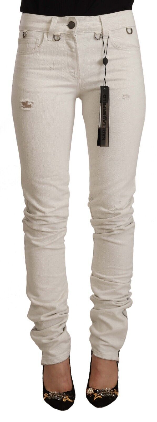 Chic White Mid-T-Taist Slim Fit Jeans