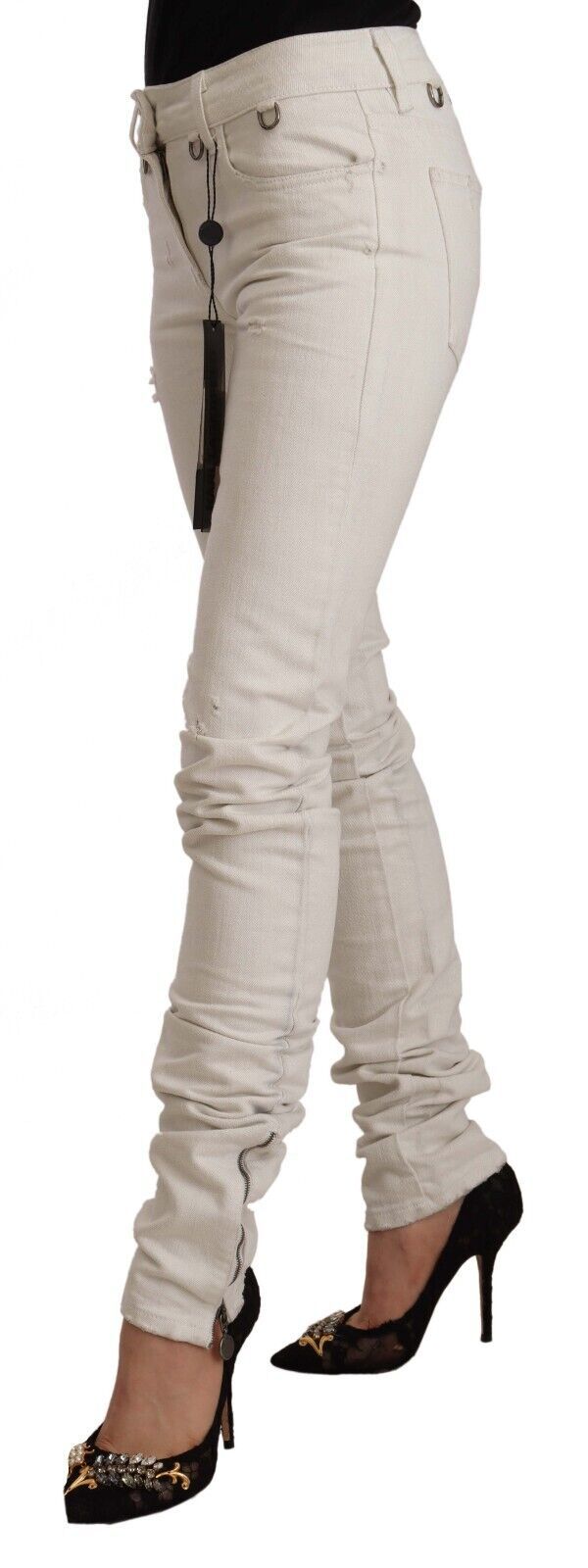 Chic White Mid-T-Taist Slim Fit Jeans