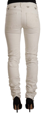 Chic White Mid-T-Taist Slim Fit Jeans