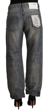 Chic Grey Straight Cut Ramie-Cotton Jeans