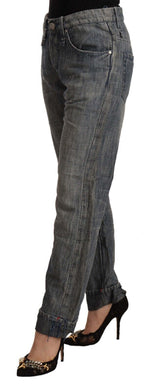 Chic Grey Straight Cut Ramie-Cotton Jeans