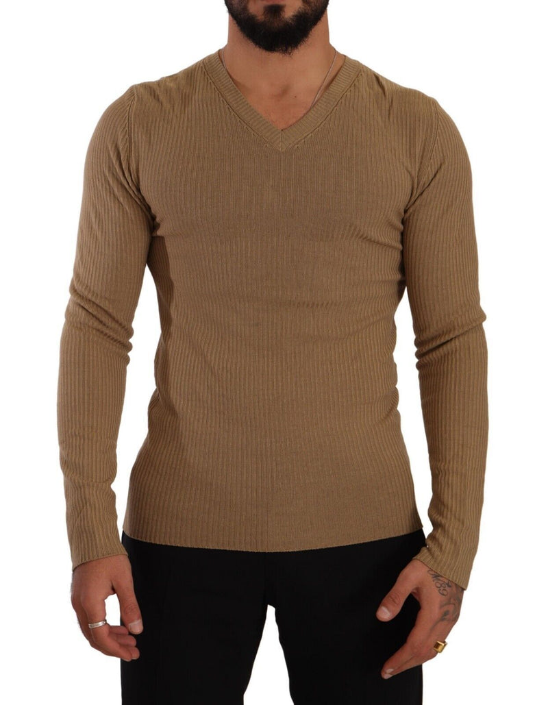 Maglione classico in lana a V-Neck in marrone