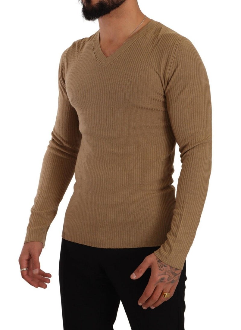 Maglione classico in lana a V-Neck in marrone