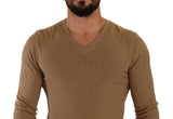 Κλασικό πουλόβερ από μαλλί V-neck στο Brown