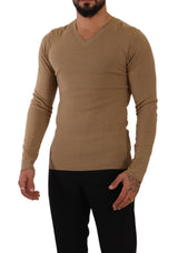 Κλασικό πουλόβερ από μαλλί V-neck στο Brown