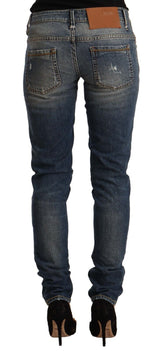 Blue Washed Skinny Cotton Blend Jeans