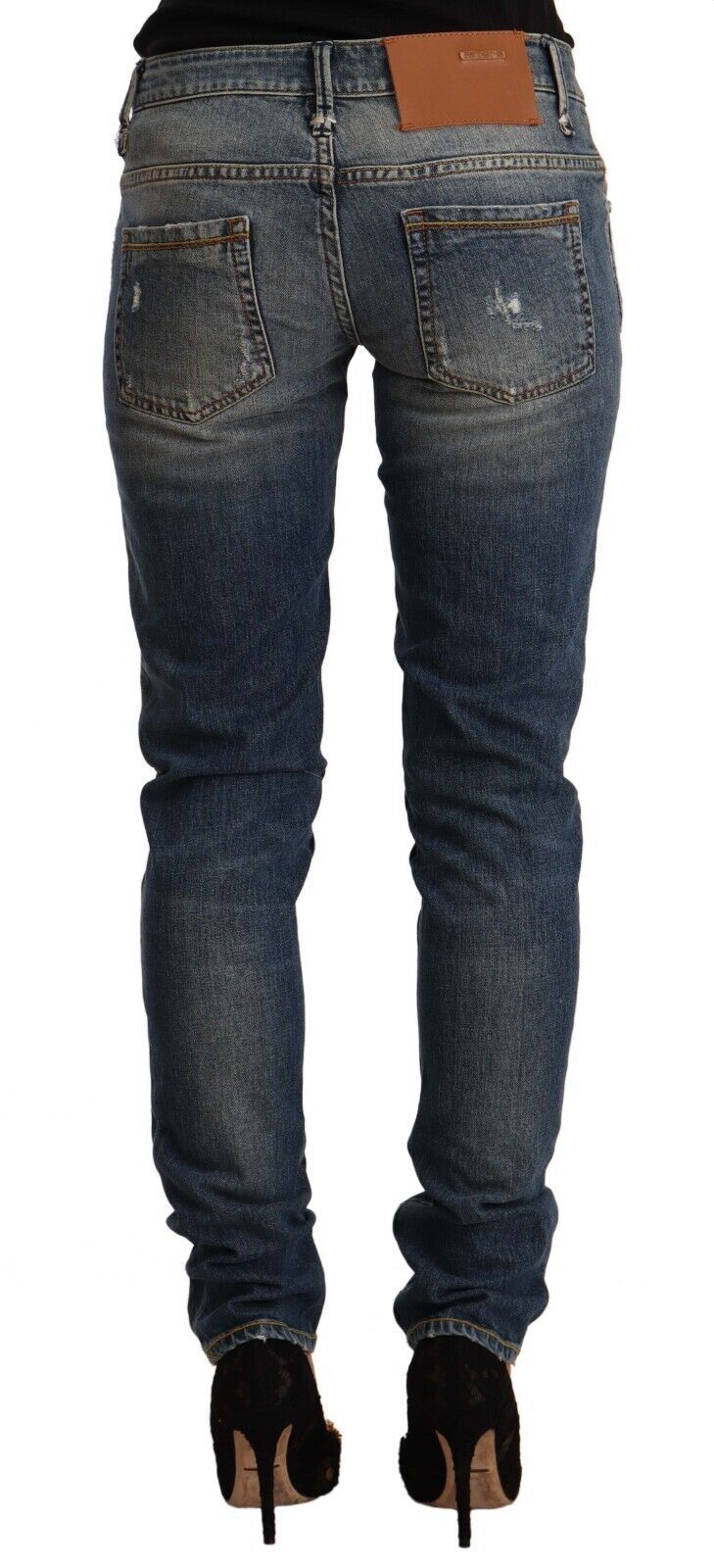 Jeans en coton skinny lavé bleu