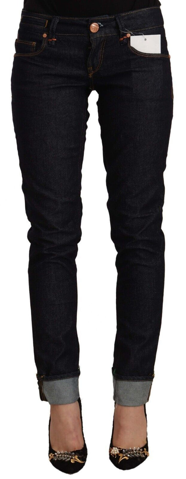 Schicke schwarze Jeans mit niedriger Taille dünne schwarze Jeans