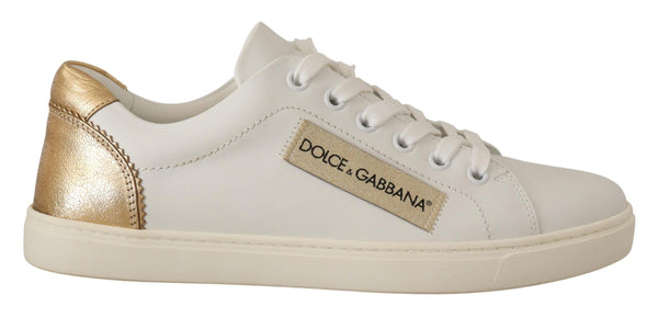 Eleganti sneaker in pelle bianca con accenti d'oro