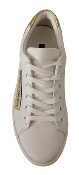 Eleganti sneaker in pelle bianca con accenti d'oro