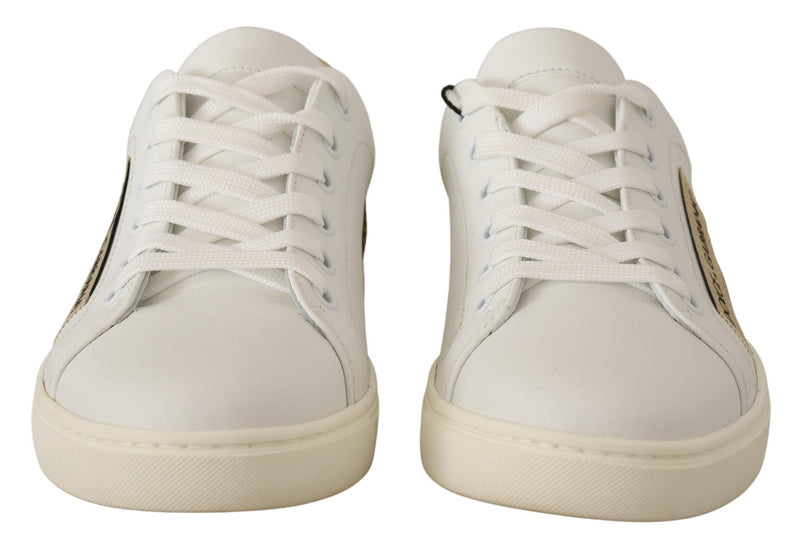 Eleganti sneaker in pelle bianca con accenti d'oro