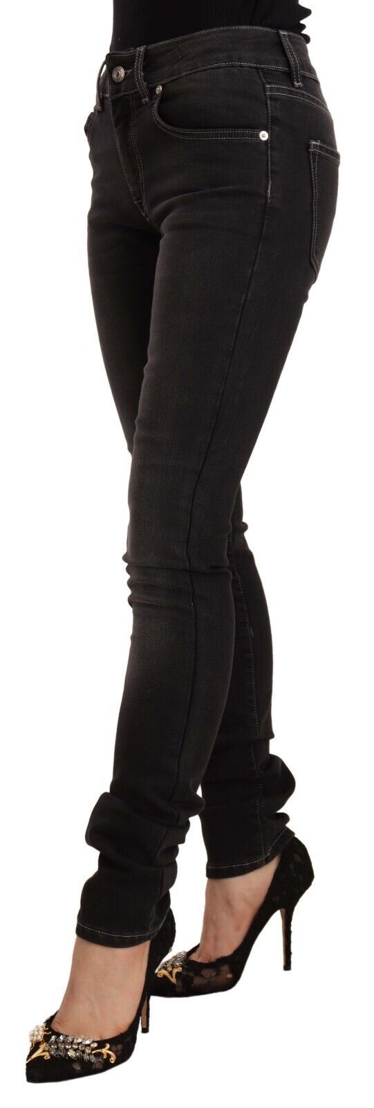 Chic Black gewaschen schlanker Mid Mid Taille Jeans