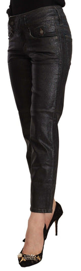 Pantalon cuit brillant noir chic