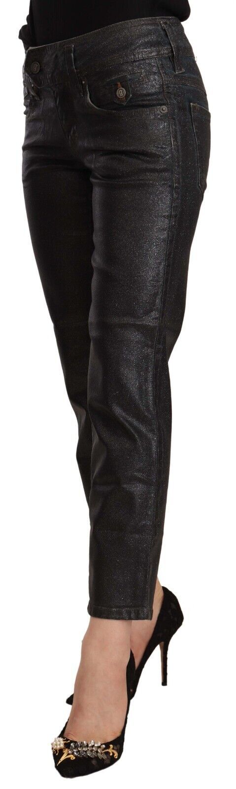 Pantalon cuit brillant noir chic