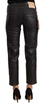 Pantalon cuit brillant noir chic