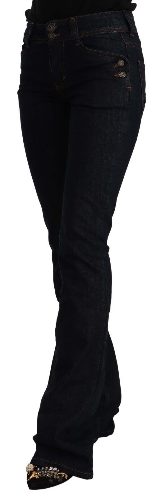 Chic Flared Mid-Taist Black Jeans