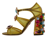 Stunning Crystal-Embellished Yellow Leather Sandals