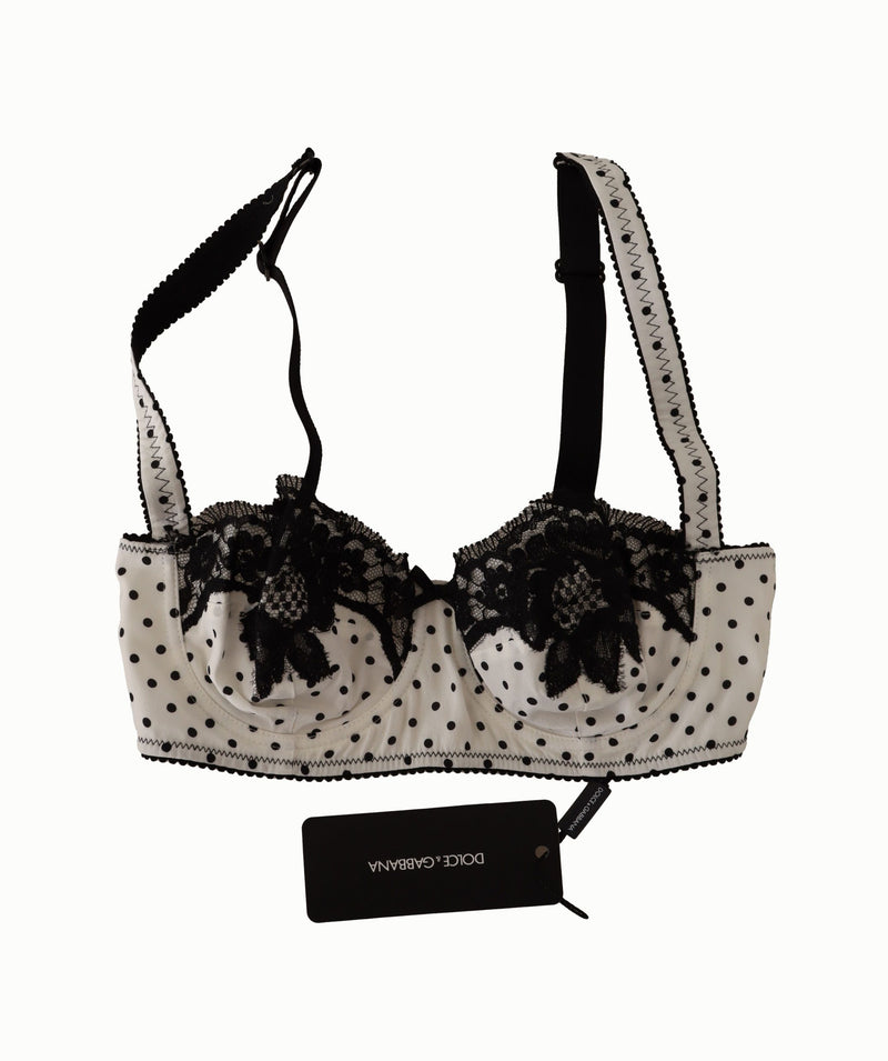 Elegant White Lace & Polka Dot Silk Bra