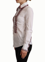 Elegant White Cotton Long Sleeve Polo Top