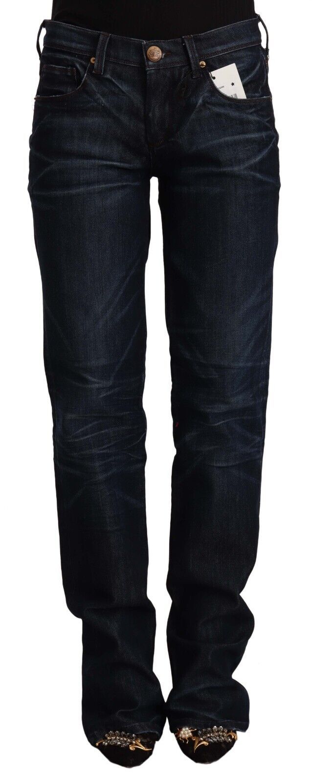 Chic Dark Blue Mid Taille Jeans