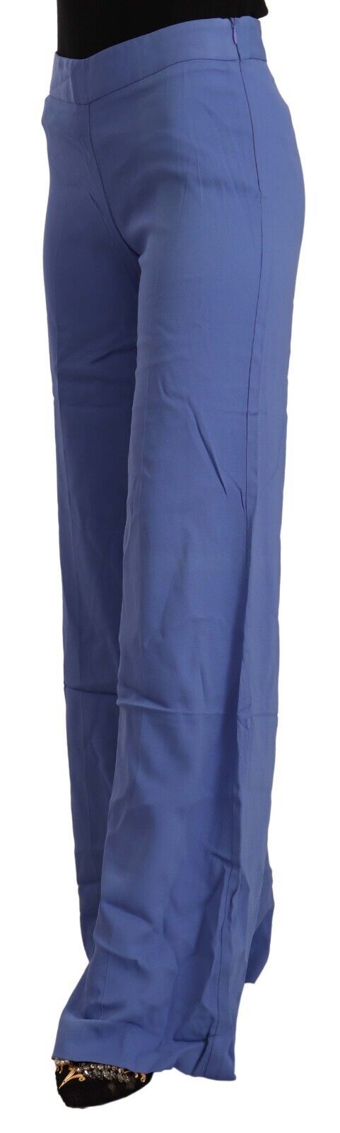 Pantaloni blu a vita alta a gamba larga chic