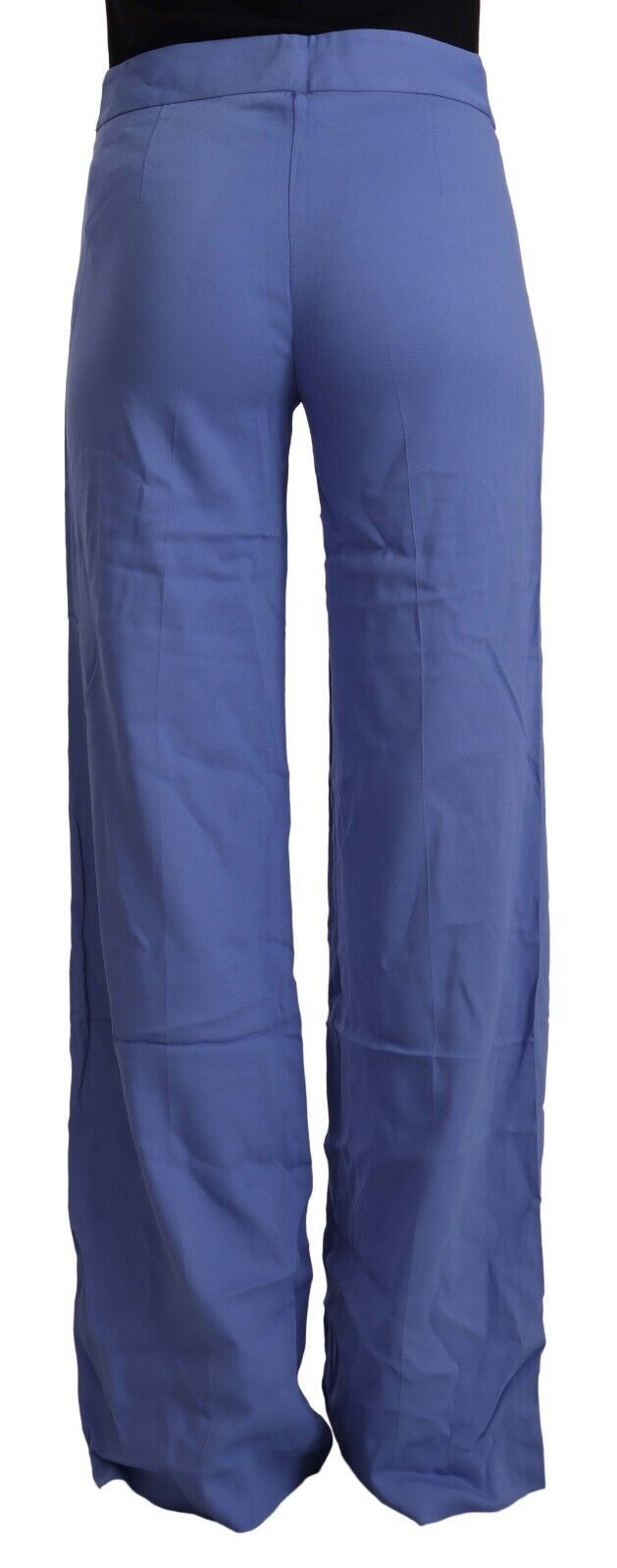 Pantaloni blu a vita alta a gamba larga chic