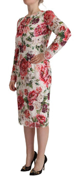 Elegant Sheath Lace Floral Midi Dress