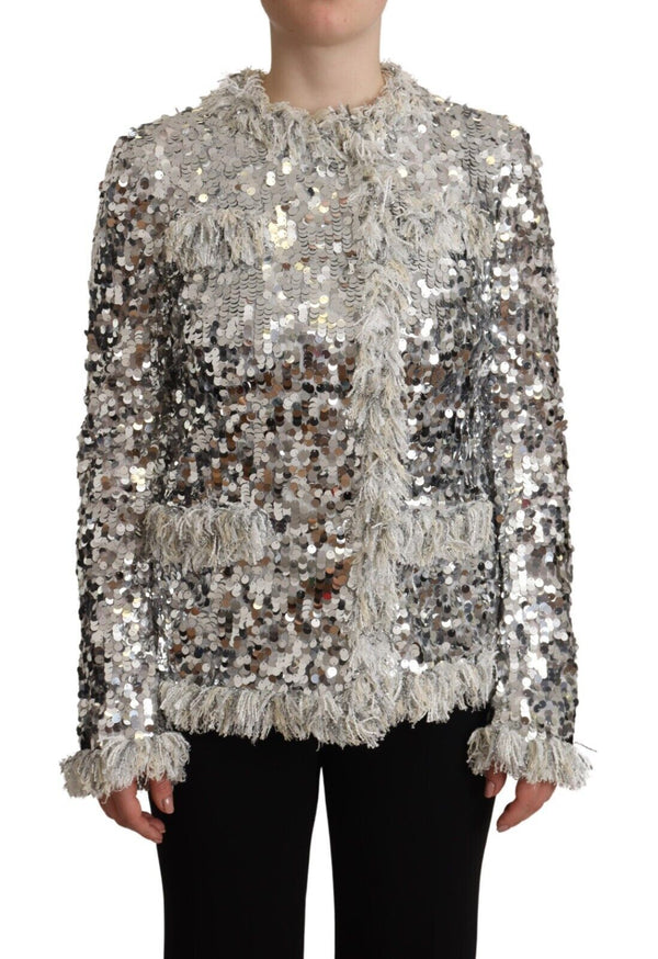 Chic Silver Sequined Jacket παλτό