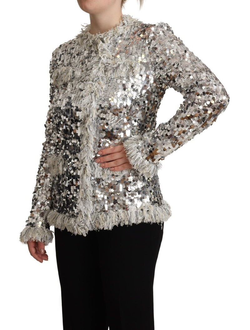 Chic Silver Sequined Jacket παλτό