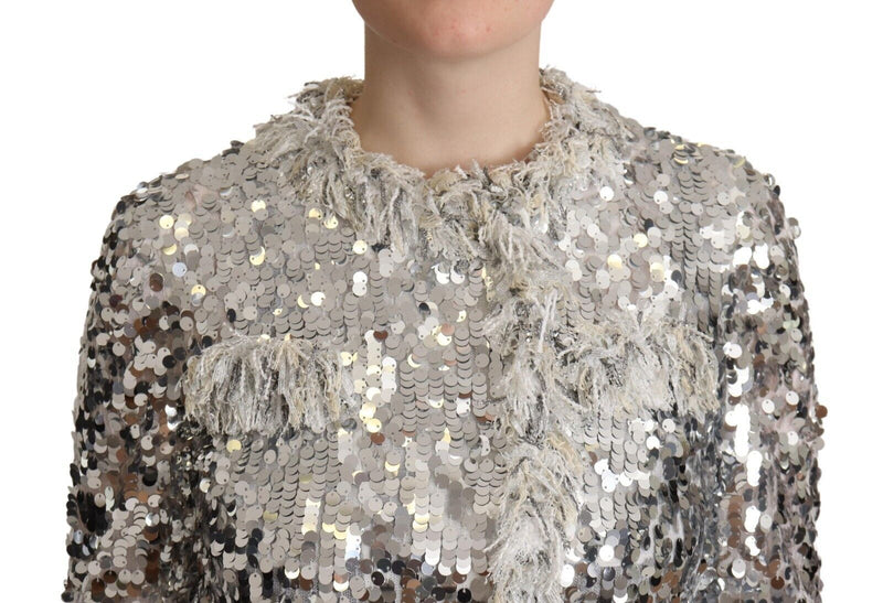 Chic Silver Sequined Jacket παλτό