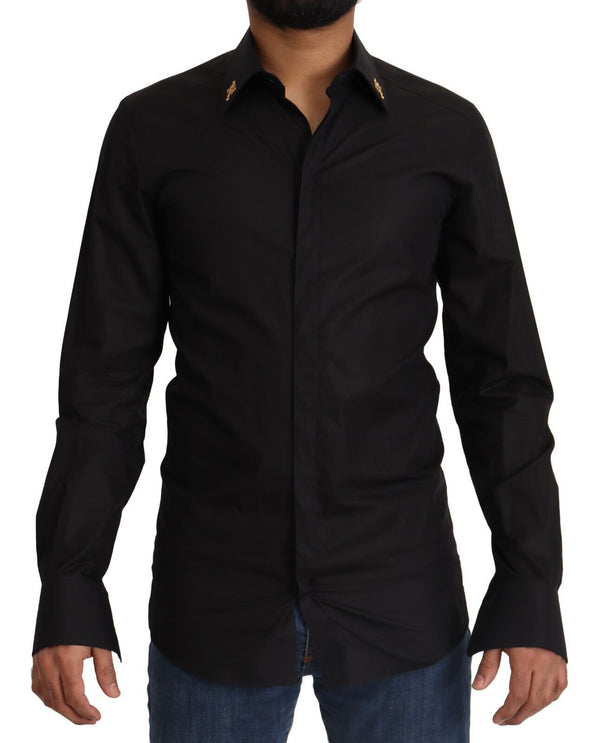 Elegante camicia in cotone nero in forma slim